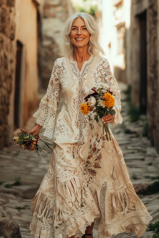 Vintage Loose Linen Patchwork Dress 576b