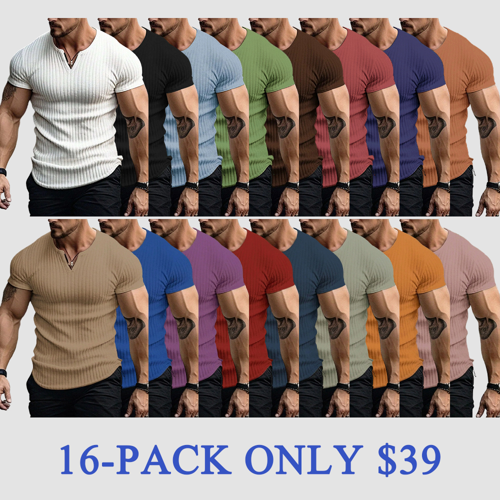 Men's Vertical Striped V-Neck Short Sleeve T-Shirt