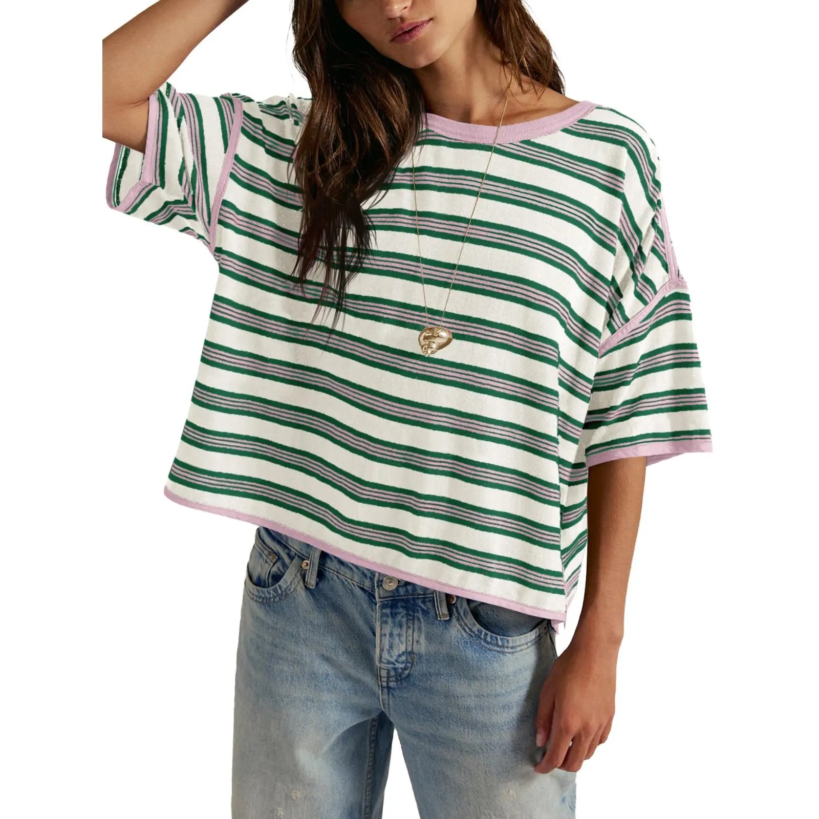 Women's Striped Oversized Crewneck T-Shirt