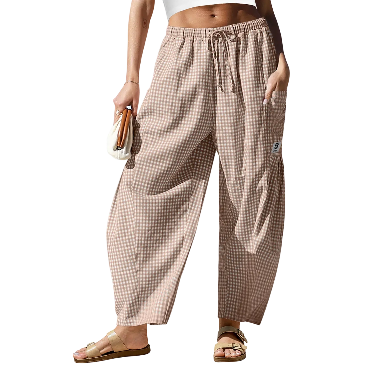 Women’s Wide-Leg Gingham Striped Pants – Comfy, Casual & Stylish for All Occasions