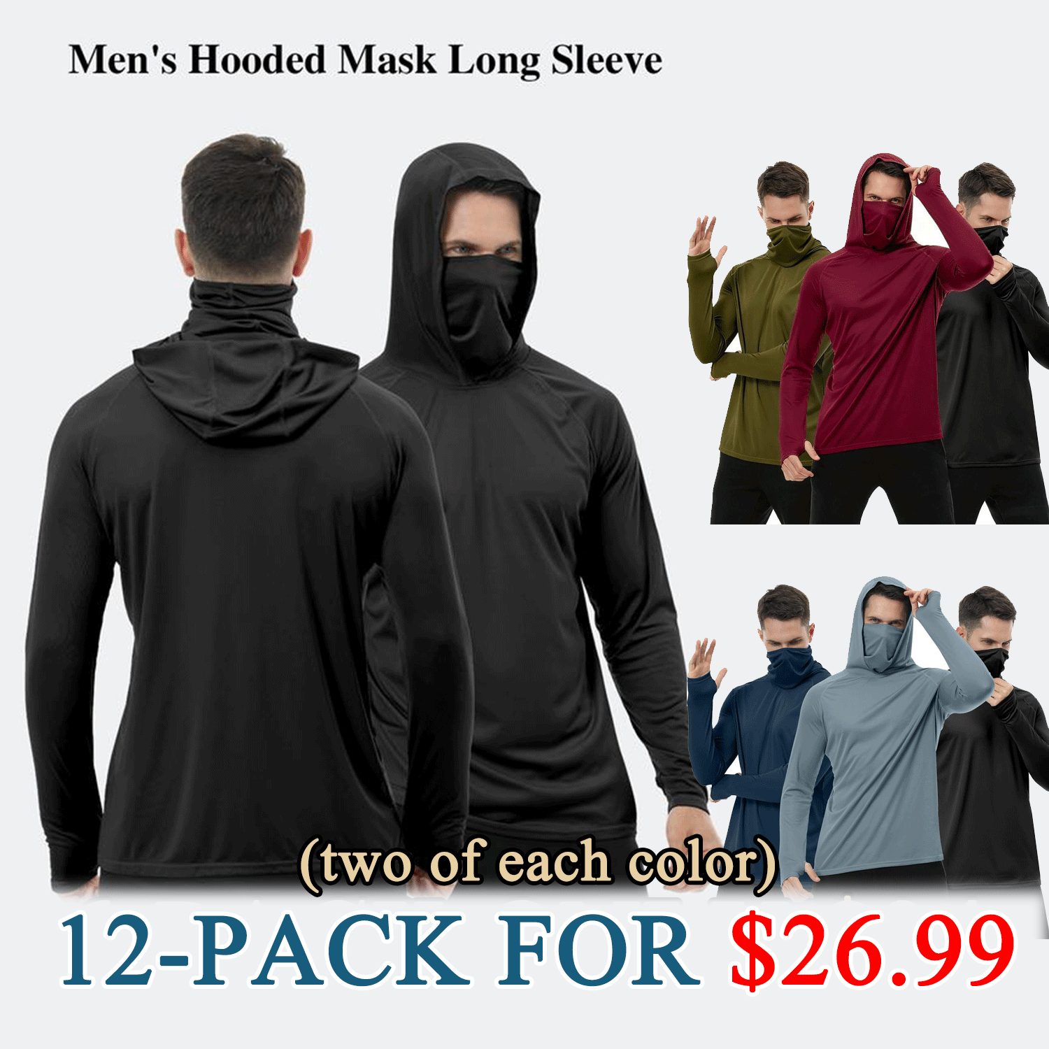 📏📏Men’s UPF 50+ Sun Protection HoodedShirt with Face Mask