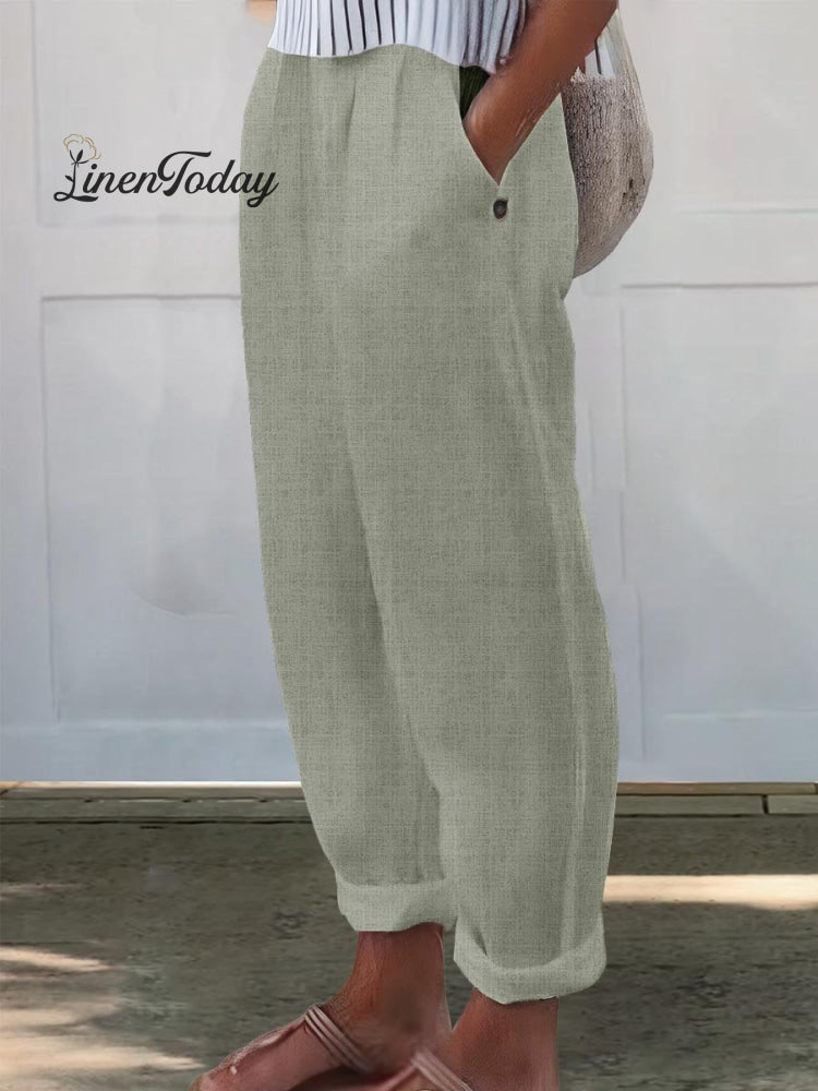 Women's Printed Cotton And Linen Casual Pants