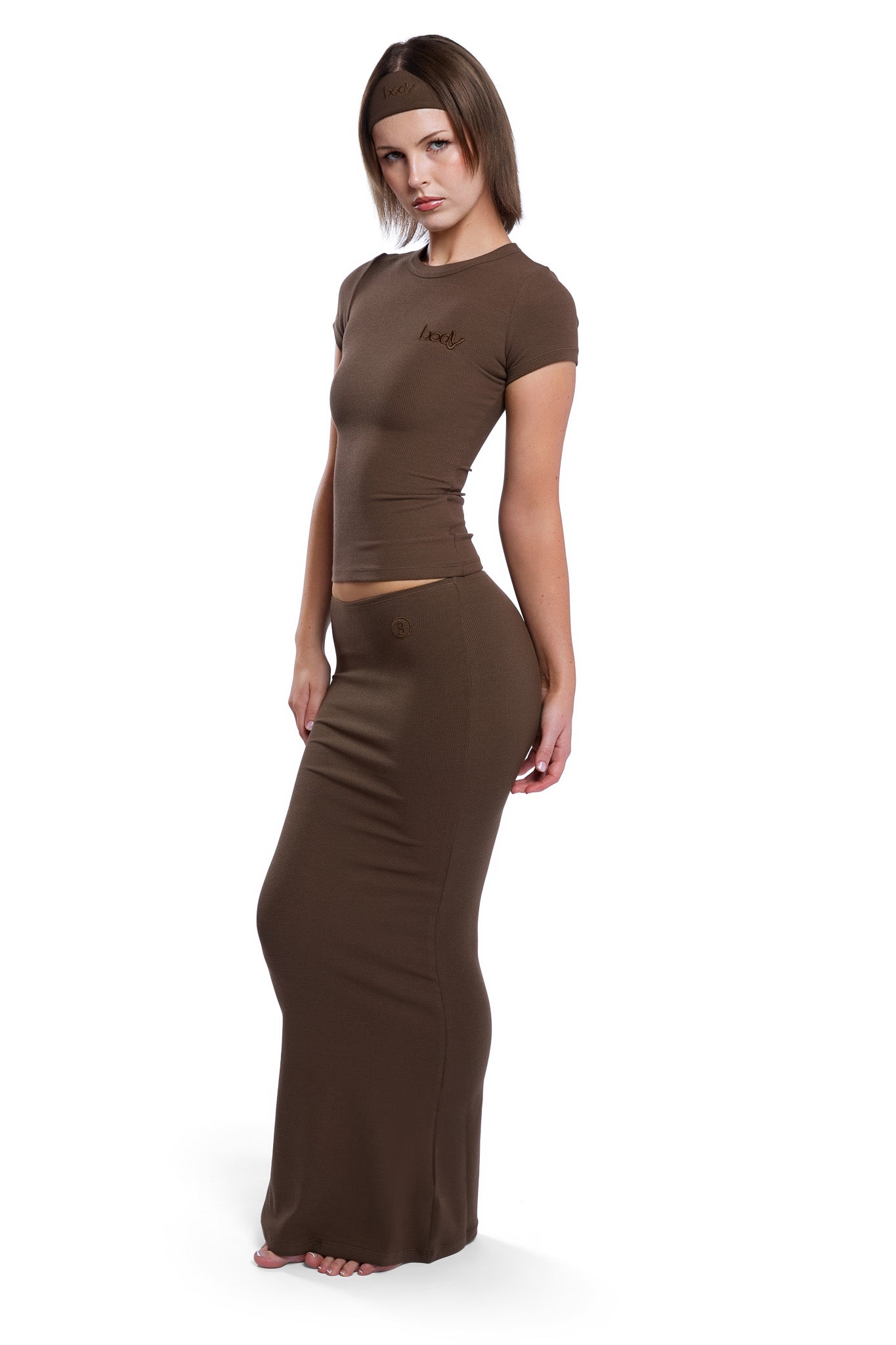 RIBBED MAXI SKIRT ESSENTIAL (BROWN)