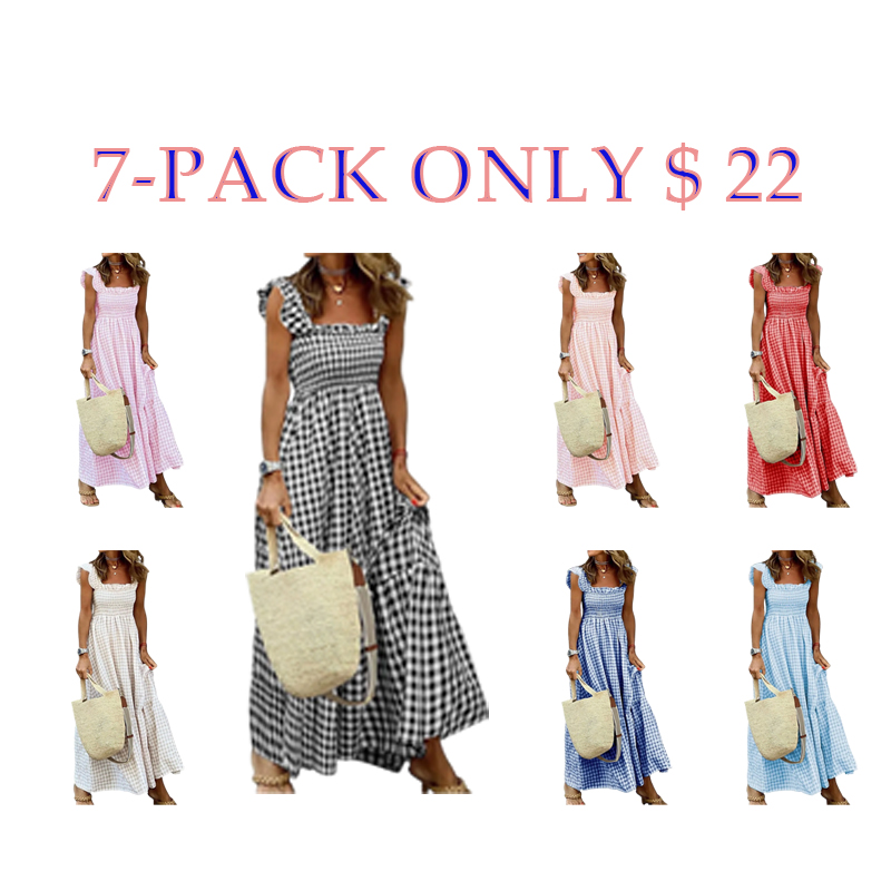 Flowy Plaid Smocked Sundress