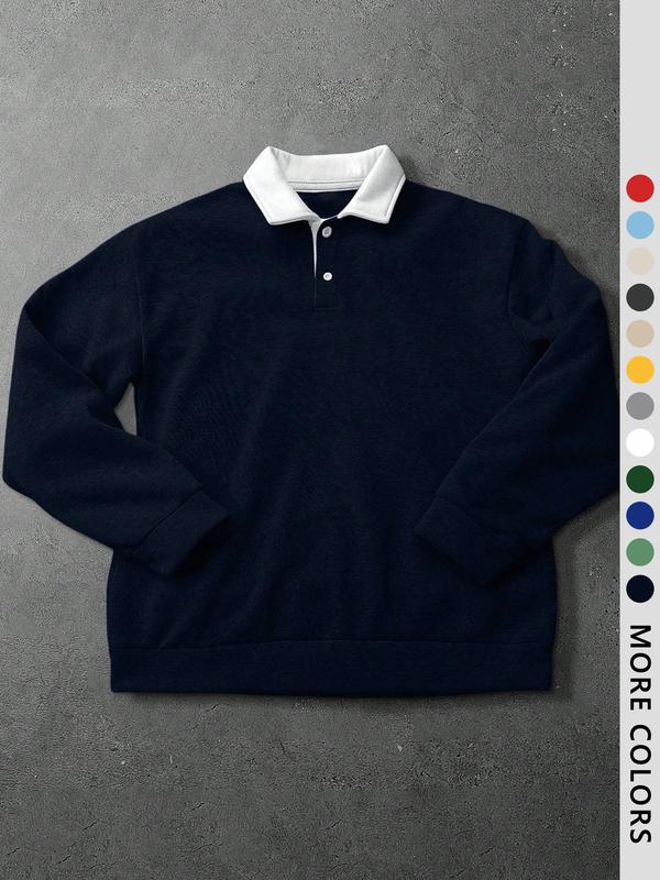 Men’s Loose Fit Colorblock Long Sleeve Polo Shirt