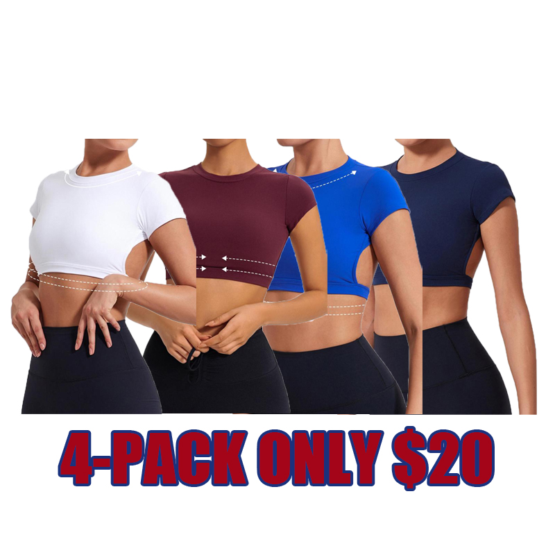 Women’s Backless Crop Gym Top — Short Sleeve Active Tee