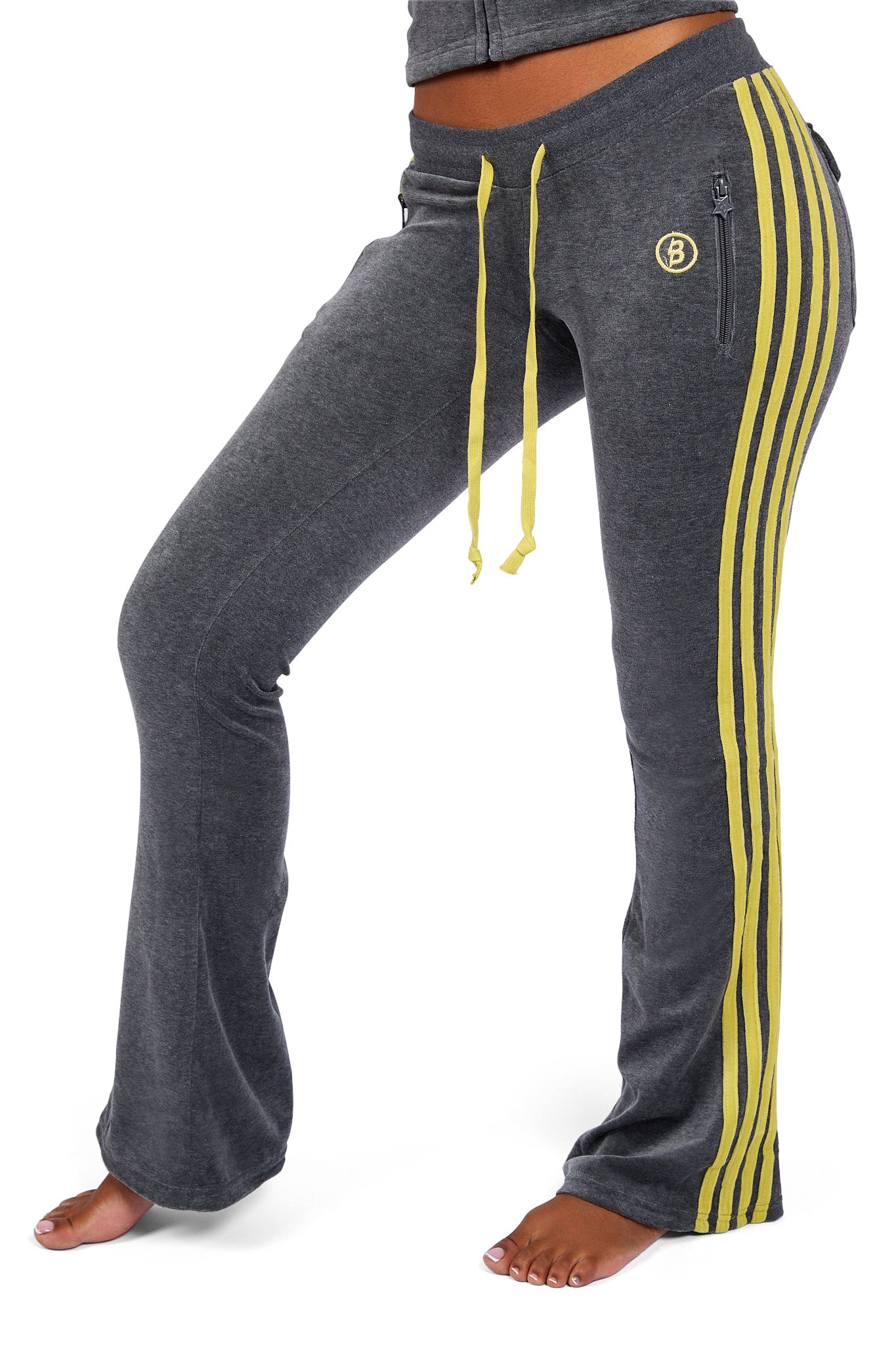 BODY VELOUR TRACK PANTS (CHARCOAL/LIME YELLOW)