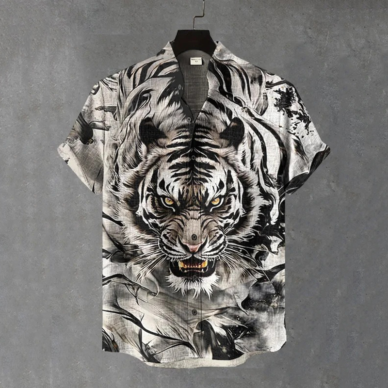 Men's Tiger Ink Art Print Casual Shirt