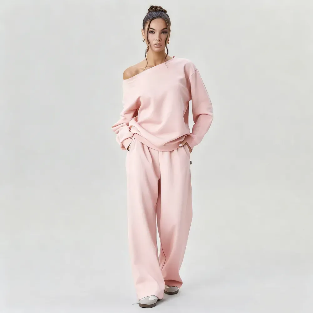 Women’s Sloping Shoulder Top & Wide Leg Pants Set