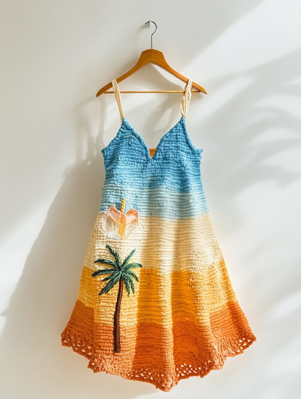 Knitted Summer Fashion Knitted Suspender Hollow Dress  92d4