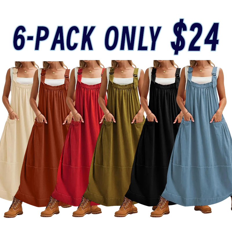 Women’s Strappy Sleeveless Barrel Midi Dress with Pockets