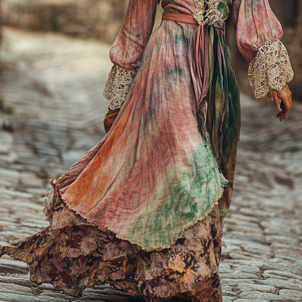 Vintage Loose Linen Patchwork Dress 7e08