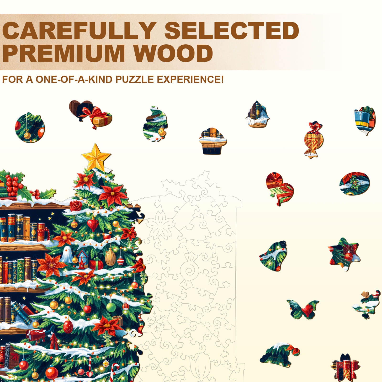 Christmas bookshelf Wooden Jigsaw Puzzle