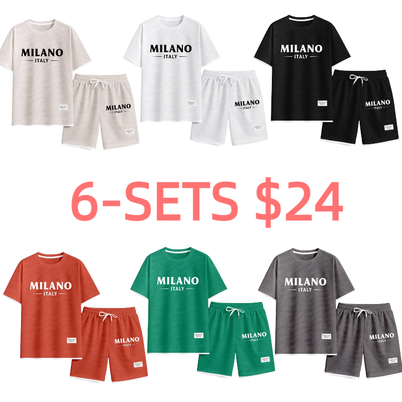 Men's Polo Print Drawstring Shorts Set For Spring/Summer