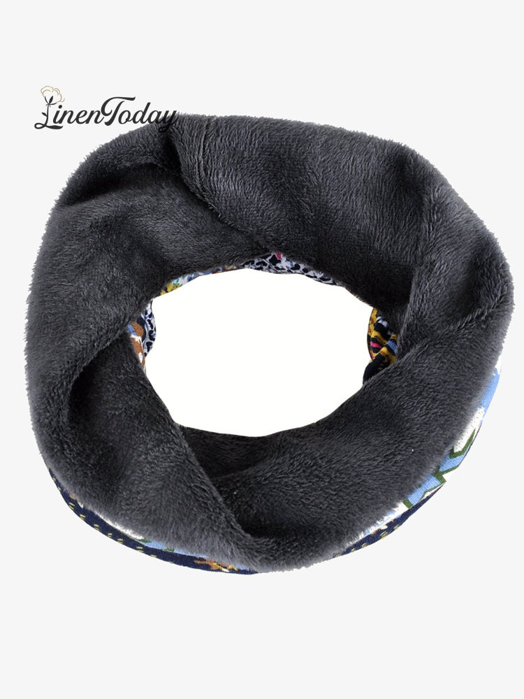 Retro Tribal Printed Cotton Fleece Dual Use Scarf Beanie Hat