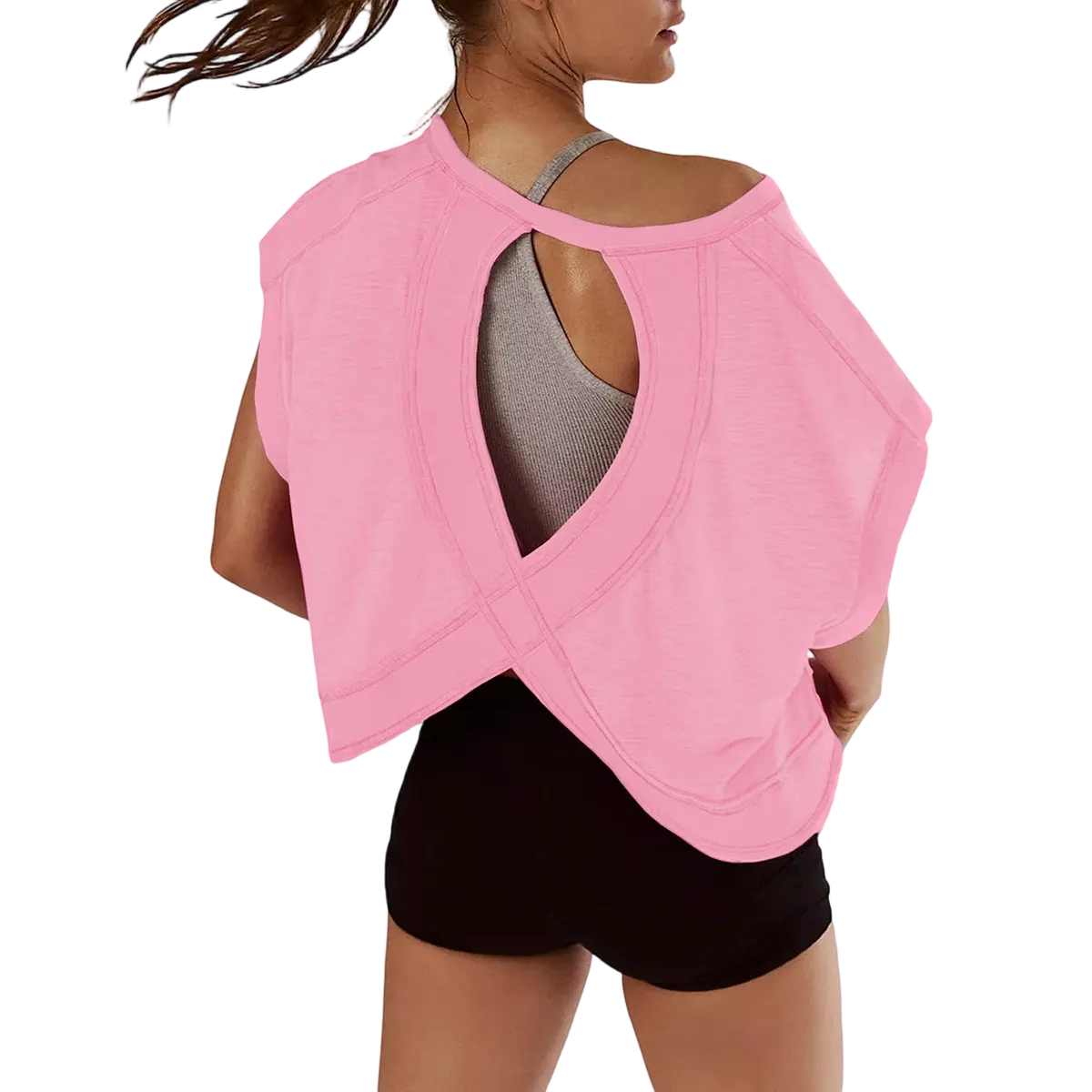 Women's Open Back Tops Y2K Short / Long Sleeve Workout Shirts Casual Yoga Athletic Gym Slouchy Crop Running Tees