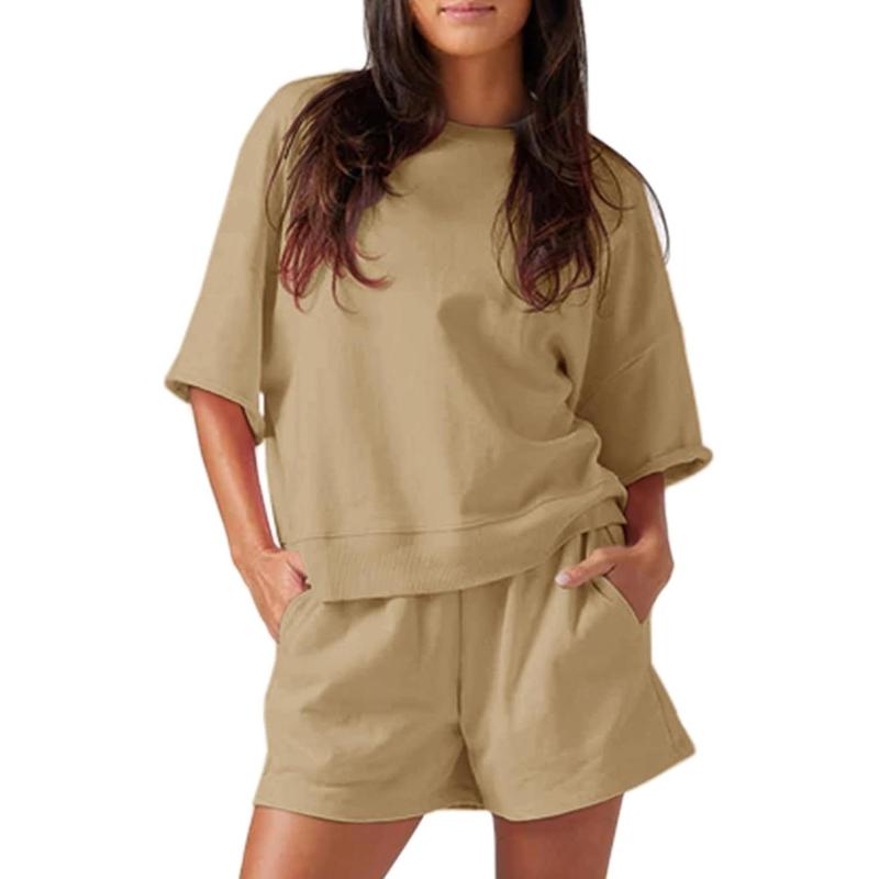 Women's 2-Piece Casual Tracksuit Set – Oversized Cropped Sweatshirt & High Waist Running Shorts