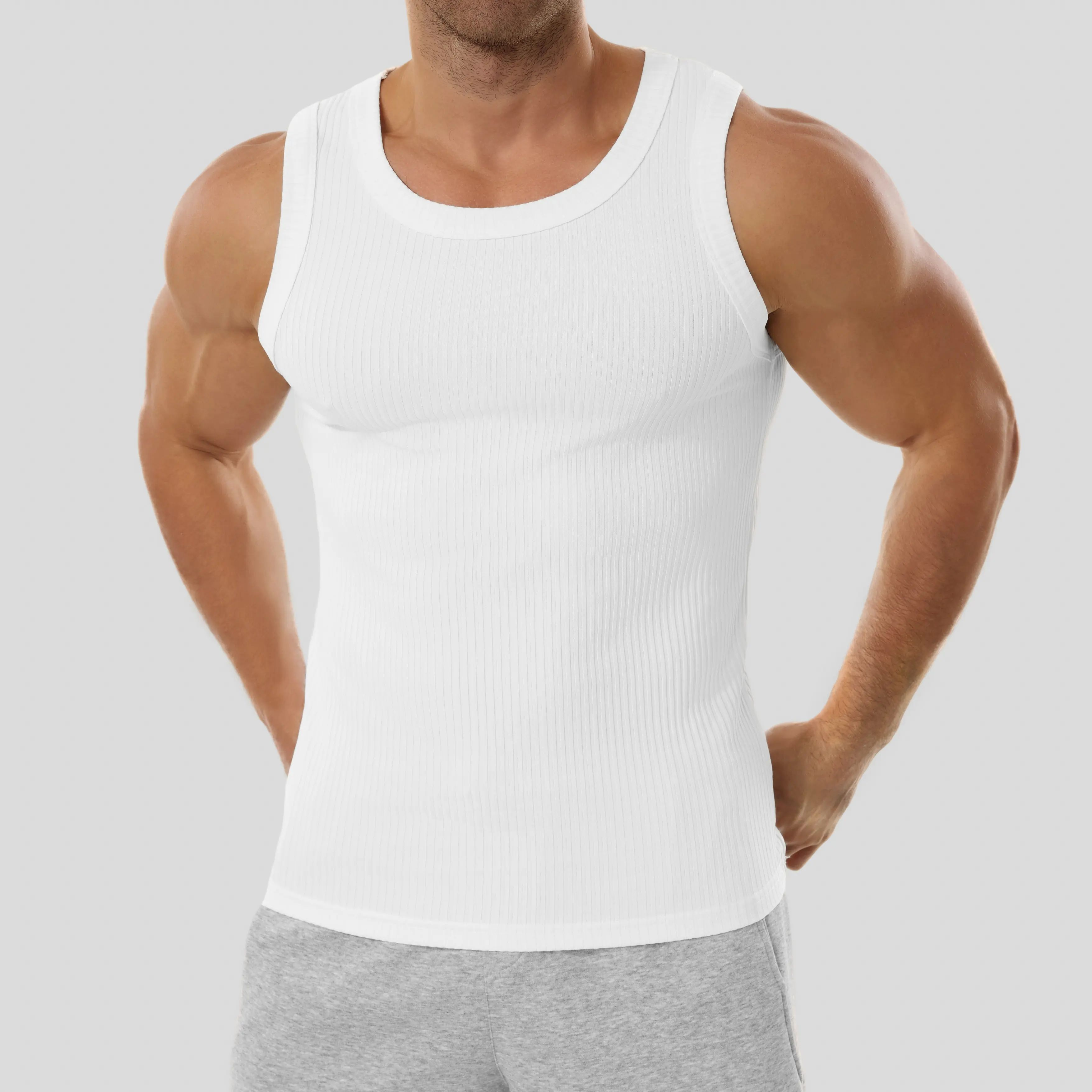 Men’s Wide Strap Ribbed Tank Top, High Stretch Breathable Muscle Tank, Heavyweight Drapey Fit Gym & Casual Sleeveless Shirt