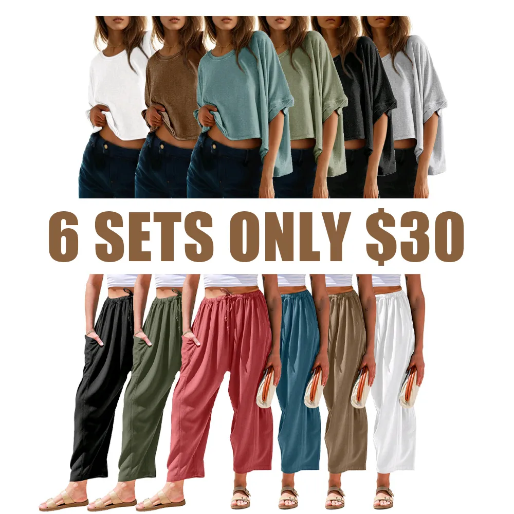 Women's Loose T-Shirt + Linen Wide-Leg Pants