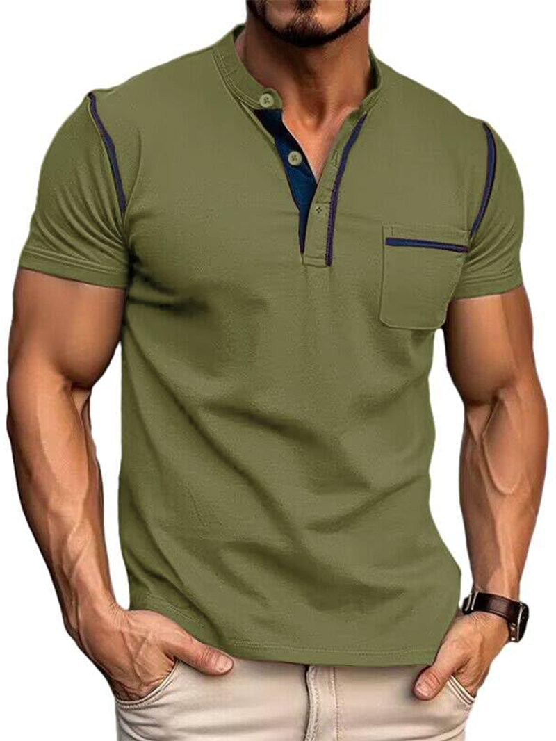 Men's Fashion Henley Shirt Classic Short Sleeve Lightweight Button Cotton T-Shirt Casual Top