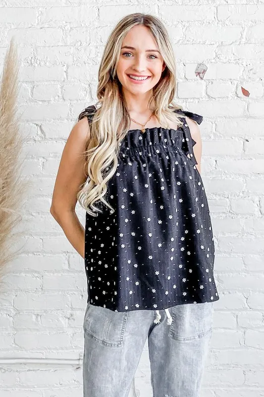 Daisy Polka Dot Print Ruffle Tank Top