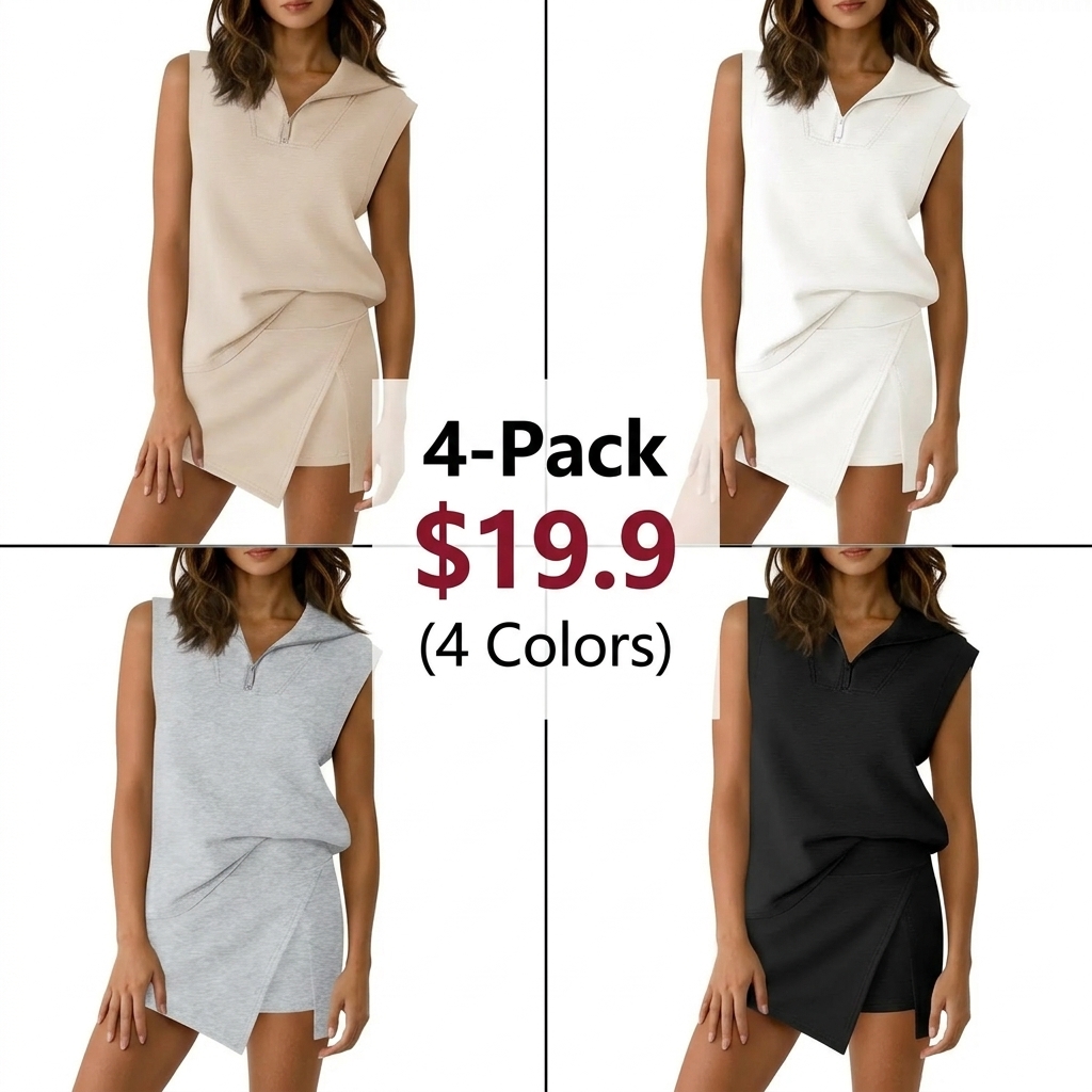 🎾🎾🎾Women's Sleeveless Half-Zip Skort Set
