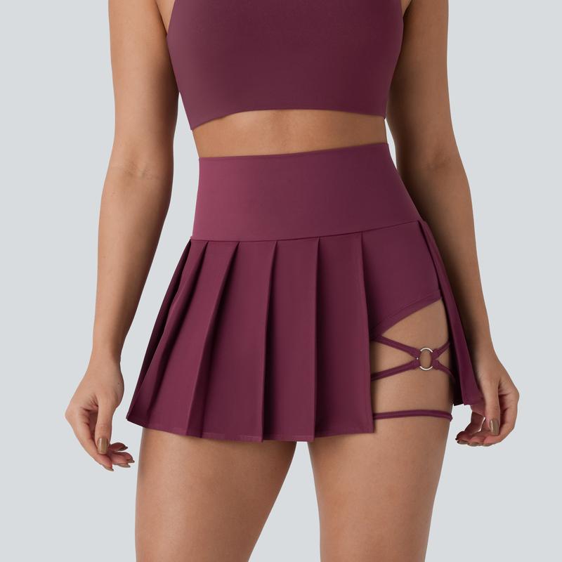 High-Waisted Pleated 2-in-1 Active Mini Skirt with Shorts
