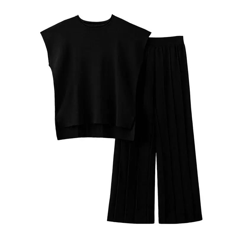 Women's Knit Pullover Tops High Waisted Pants Set