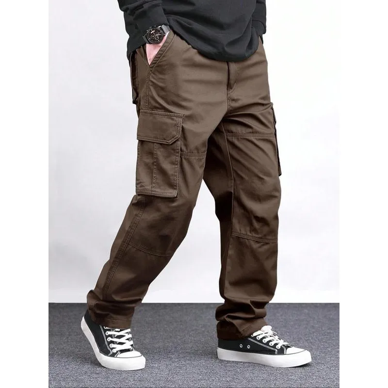 Men's Loose Solid Pocket Drawstring Waist Cargo Pants
