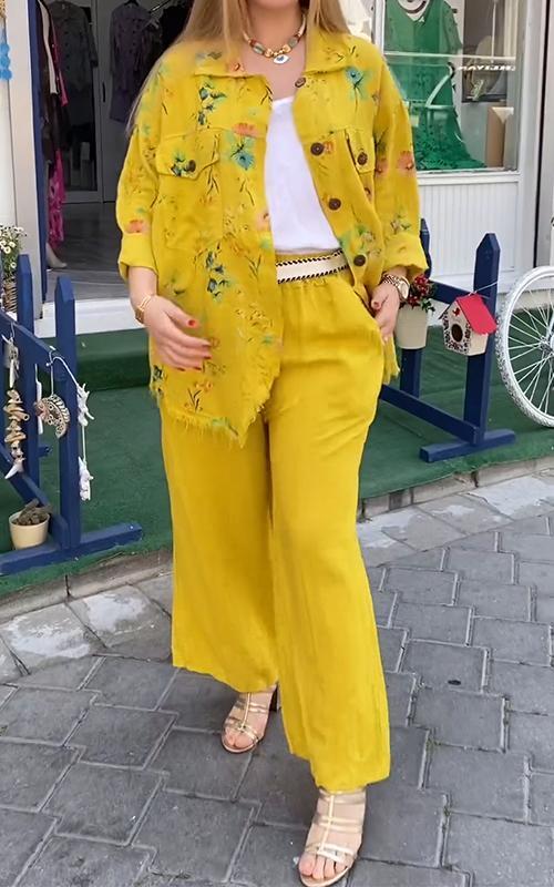 Women Casual Lapel Single-breasted Printed Two-piece Suit