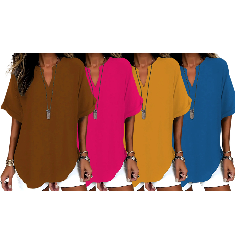 Women's Plain Short Sleeve Blouse, Casual Solid Color Top for Daily Wear, Ladies Clothes for All Seasons