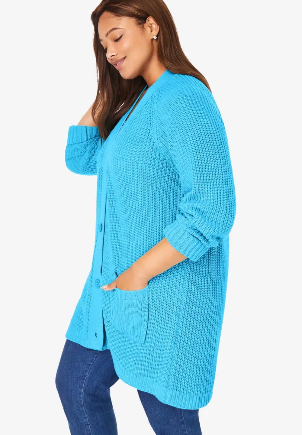 Button-Front Shaker Cardigan