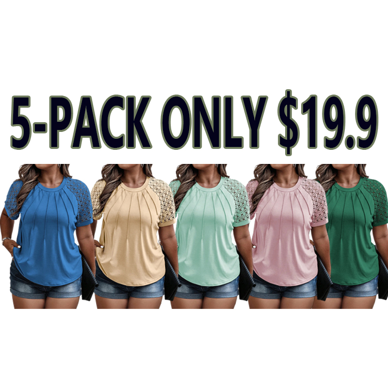 Plus Size Summer Lace Short Sleeve Tunic Top