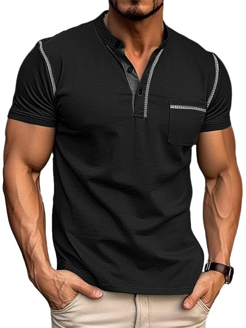 Men's Fashion Henley Shirt Classic Short Sleeve Lightweight Button Cotton T-Shirt Casual Top