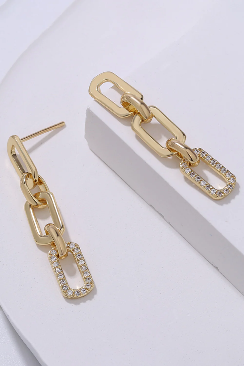 Gold Chain Link Rhinestone Decor Plate Stud Earrings