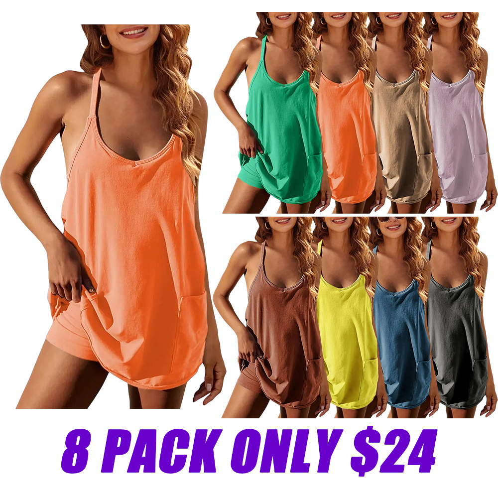 Women's Summer Sleeveless V Neck Tennis Dress Built-in Shorts with Pockets Athletic Mini Dress