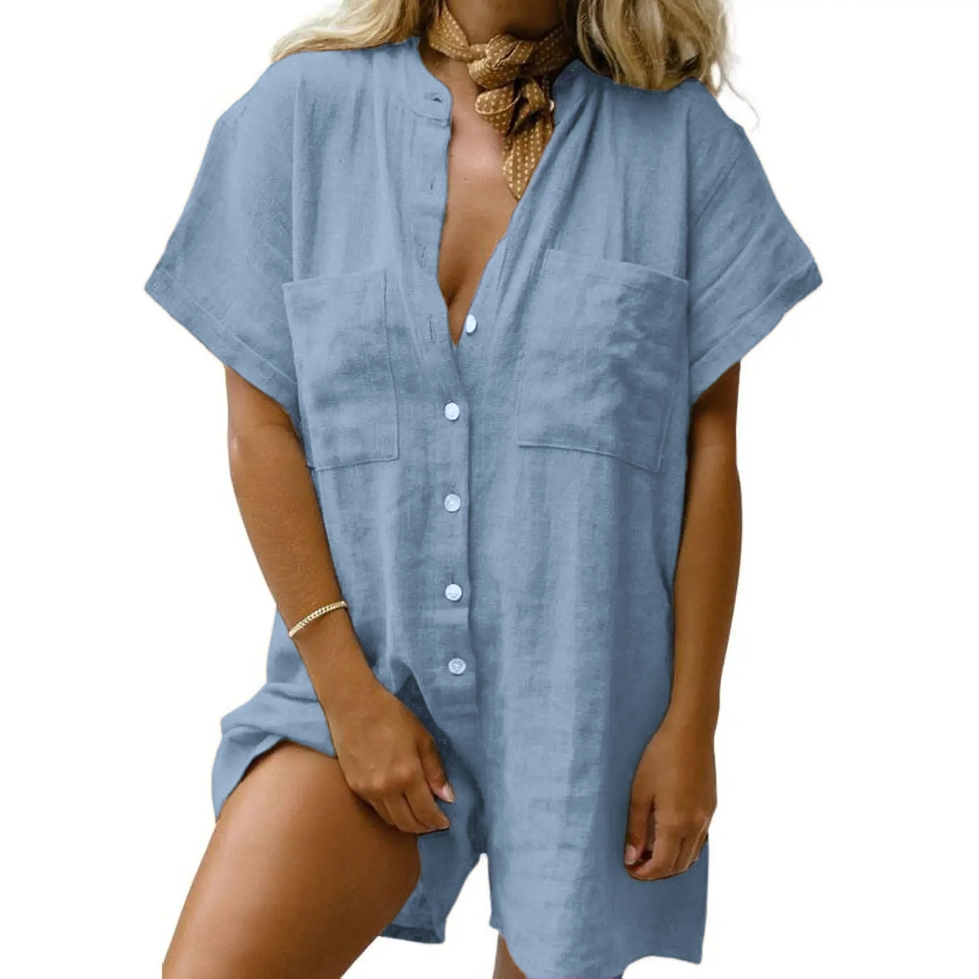 Women Summer Shorts Romper Button Down Wide Leg Cotton Linen Shortalls Jumpsuit