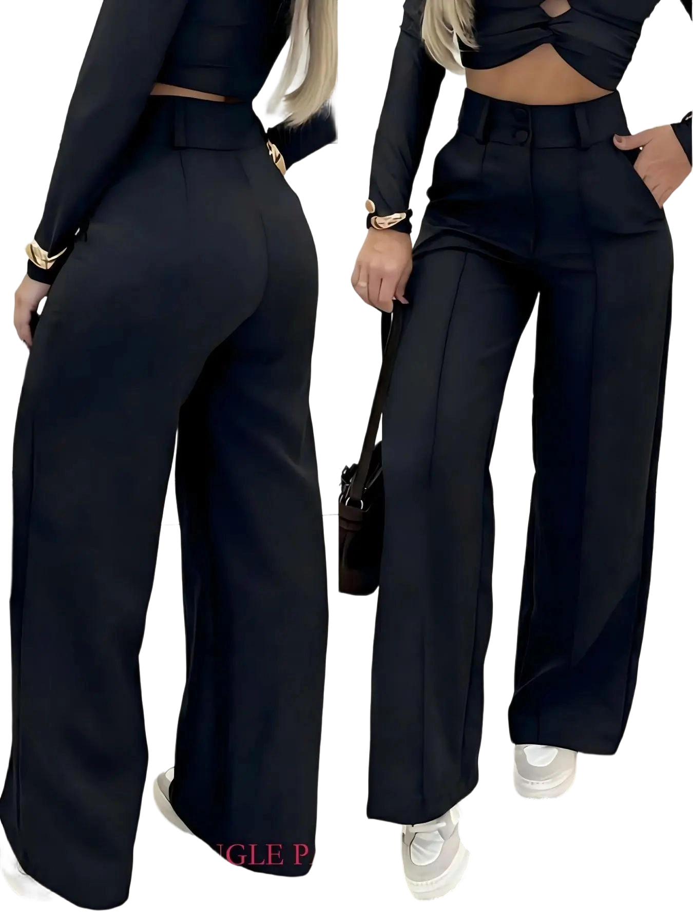 Simple double-breasted wide trousers