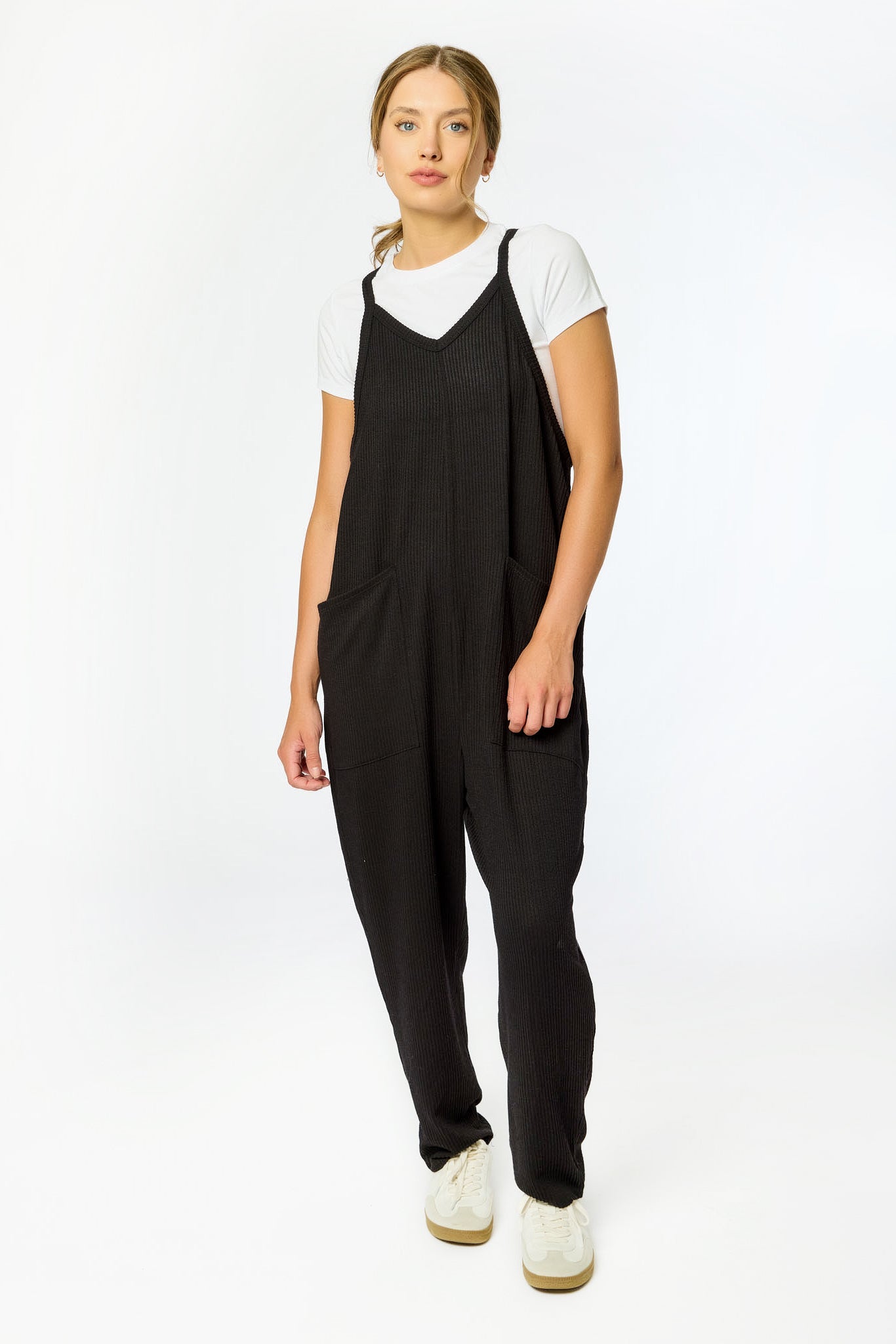 Ribbed Sleeveless Overalls