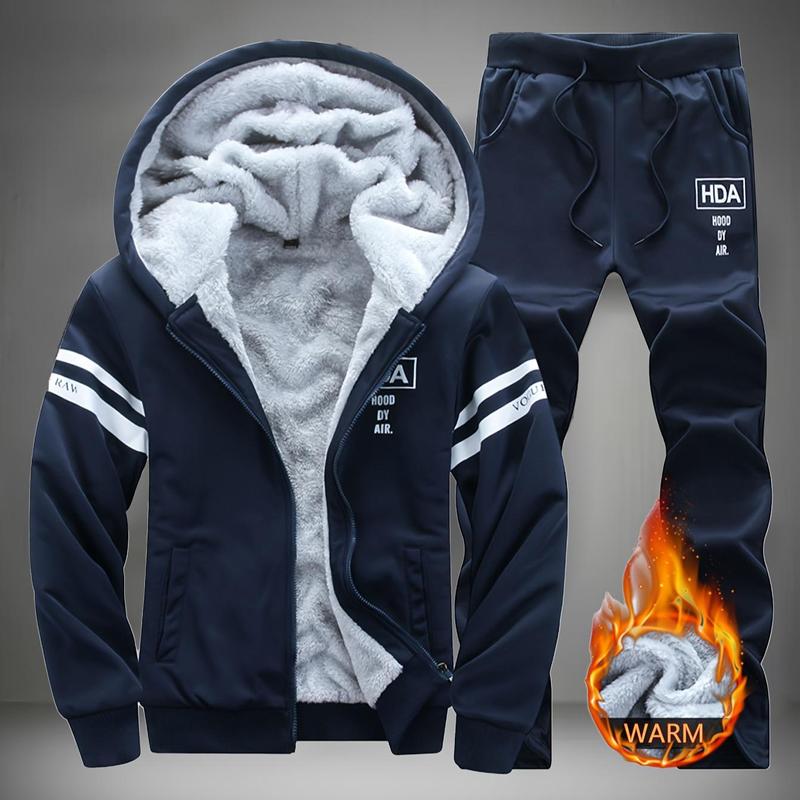 Men’s Thick Fleece Hoodie & Sweatpants Set – Warm Winter Casual Outfit