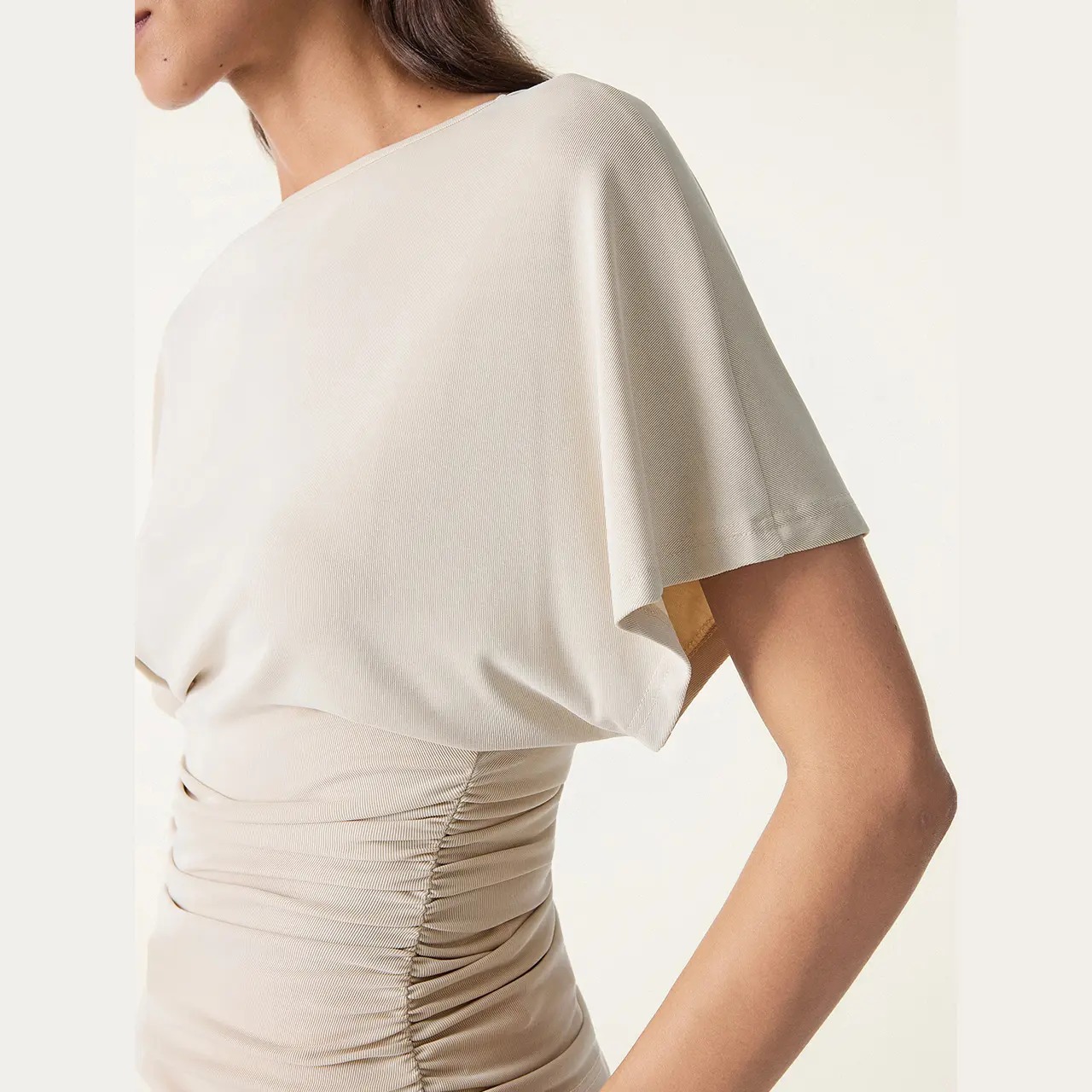 Women's Boatneck Batwing Sleeve Top with Side Ruching