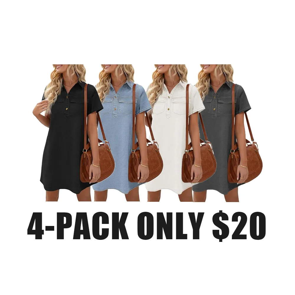 Women's Summer Denim Shirt Dress with Pockets