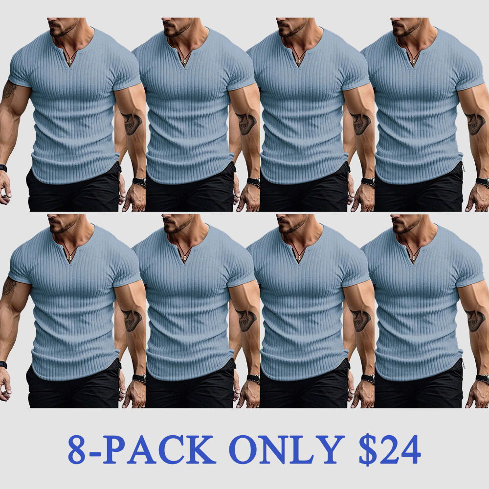 Men's Vertical Striped V-Neck Short Sleeve T-Shirt