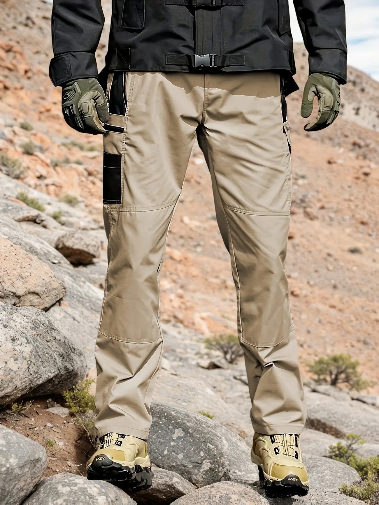 🔥Men's Solid Color Tactical Work Pants with Multiple Pockets and Zipper Closures