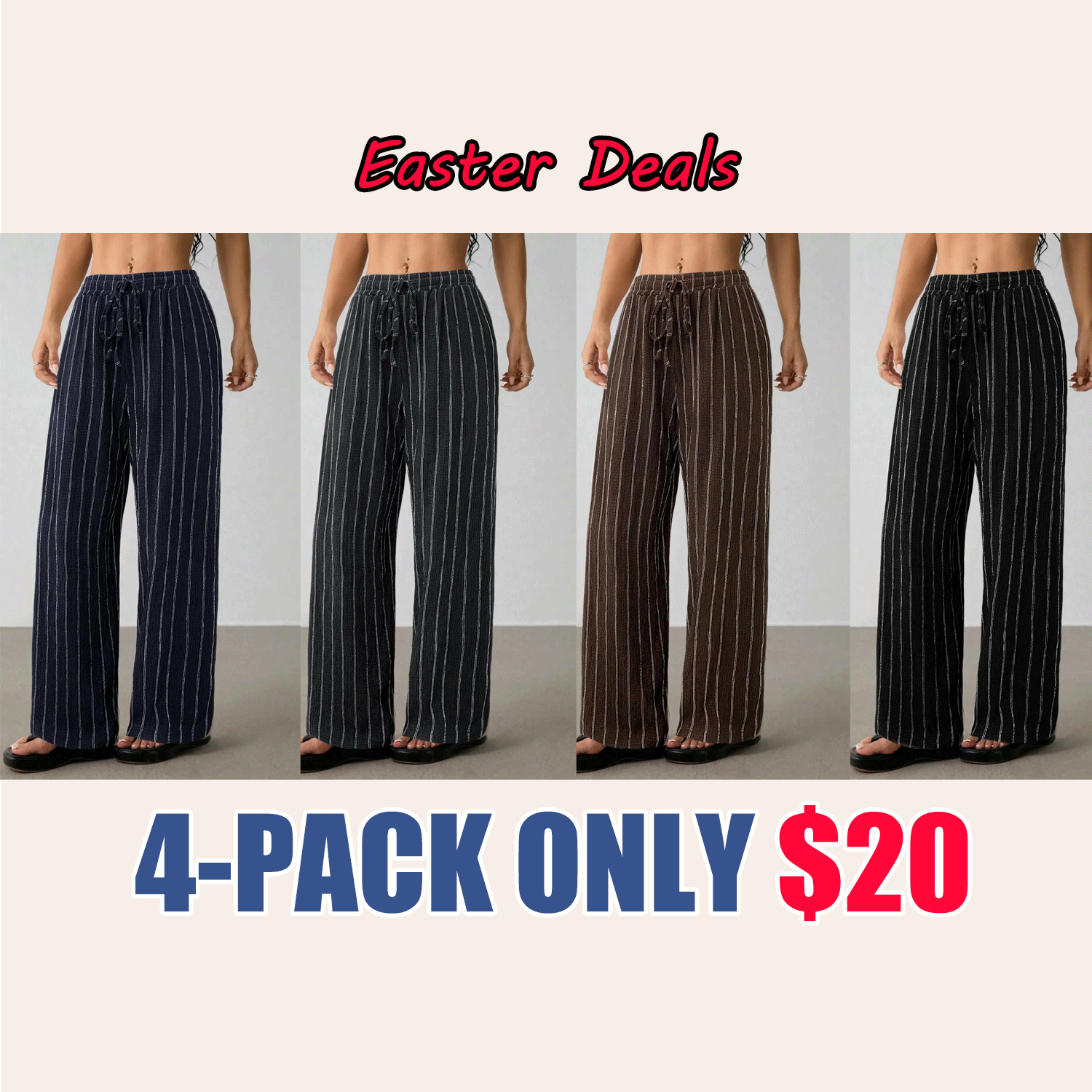 Women's Striped Waist-Tie Straight-Leg Loose Streetwear Pants