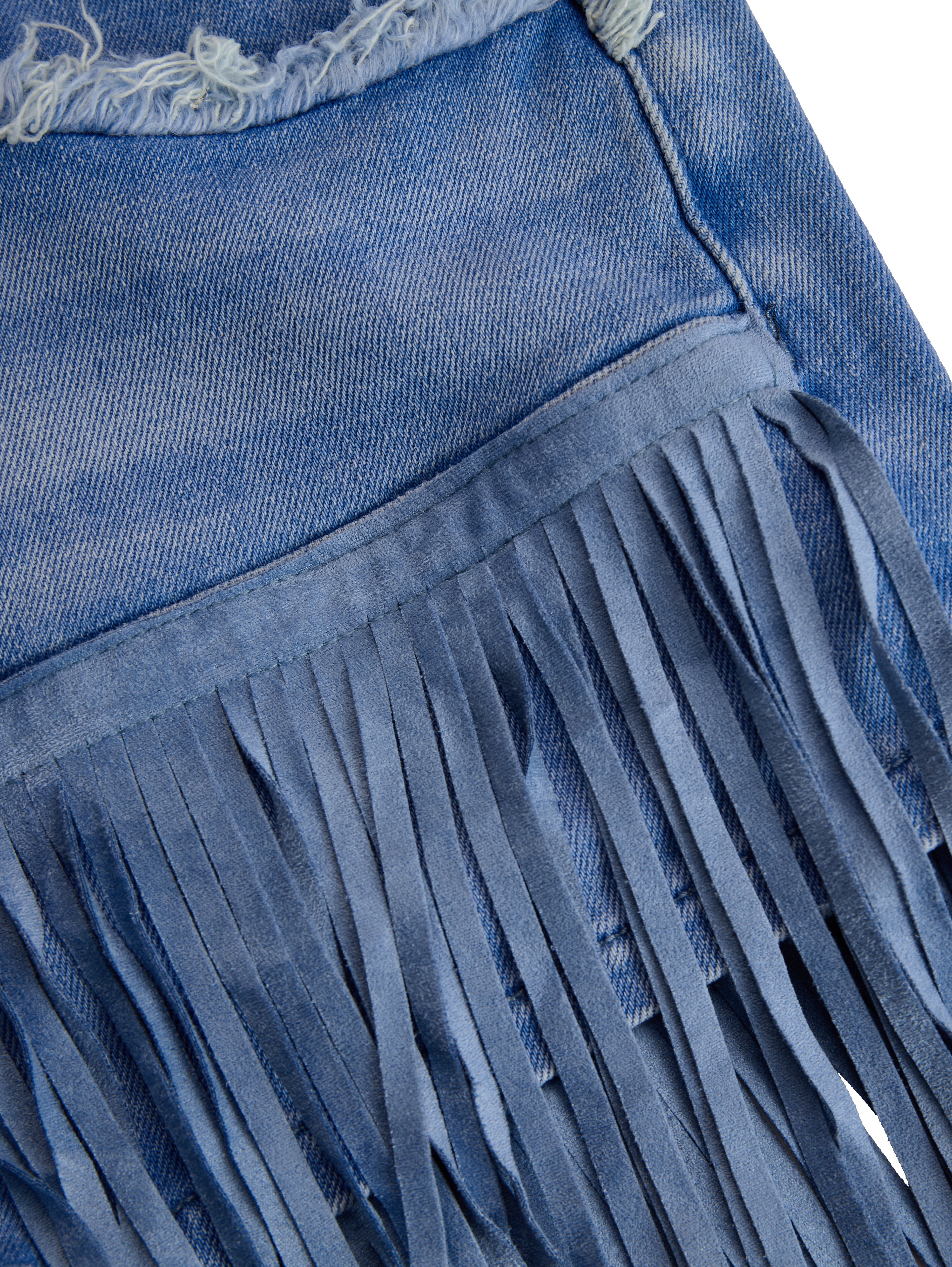 Vintage Washed Raw Edge Tassel Light Blue Denim Culottes