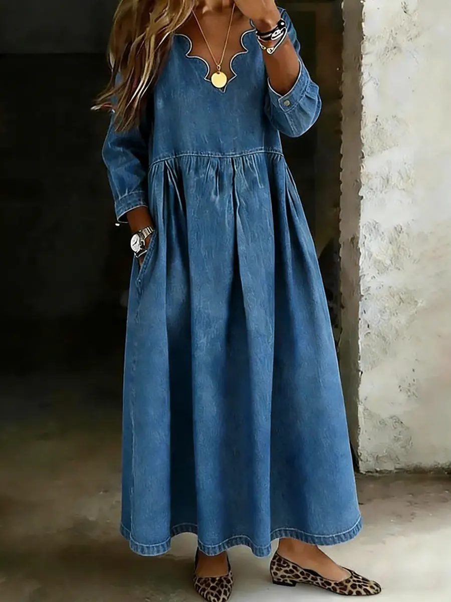 Women's Casual Wavy Neckline Denim Skirt