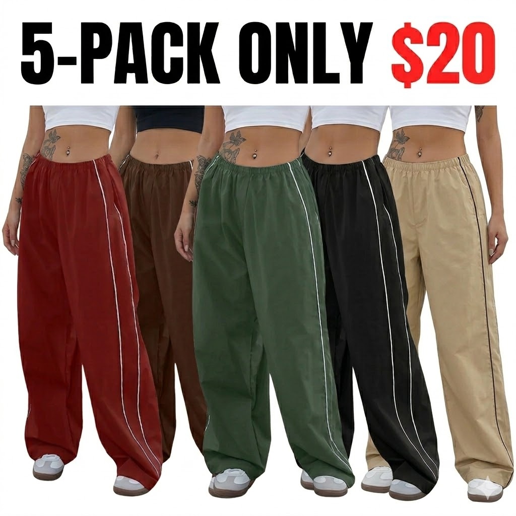 Women's Parachute Wideleg Pants Baggy Y2K Elastic Waist Wide Leg Track Pants Trousers Casual