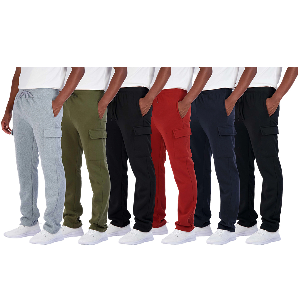 6 Pack: Men's Tech Fleece Open Bottom Cargo Sweatpants with Pockets (SIZE:XS-6XL)