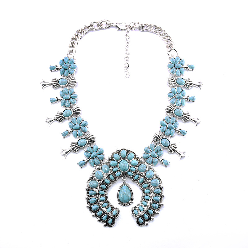 Boho Turquoise Flower Pendant Alloy Necklace